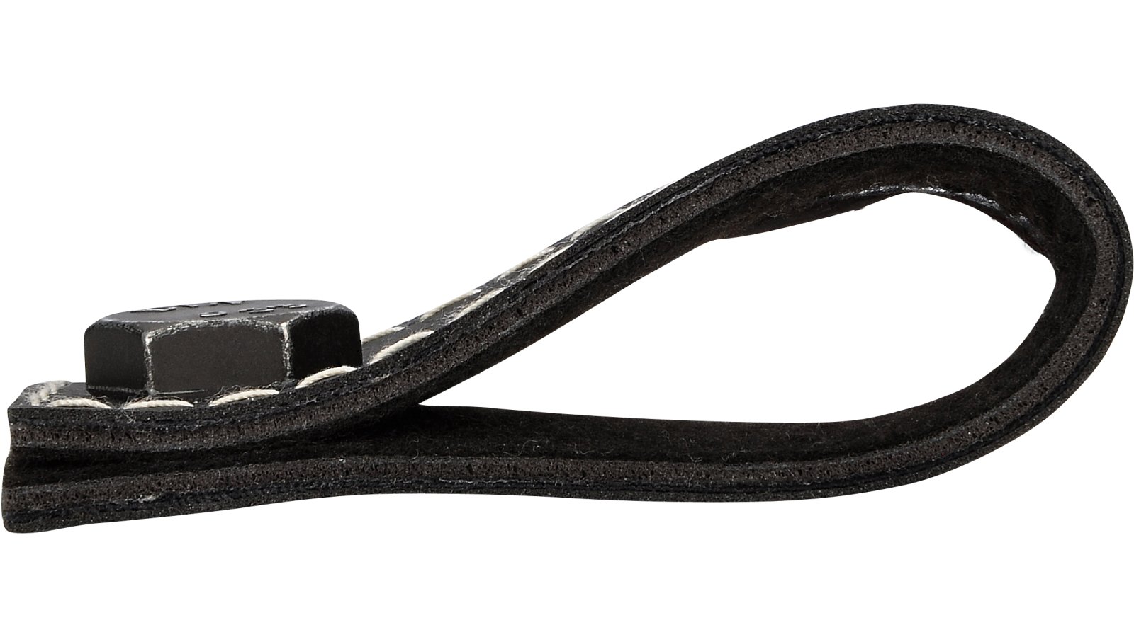 Knopf Elsfleth Kunstleder-Druckguss/Metallfuß schwarz eisenfarbig getrommelt matt - 75 mm lang  vor weißem Hintergrund