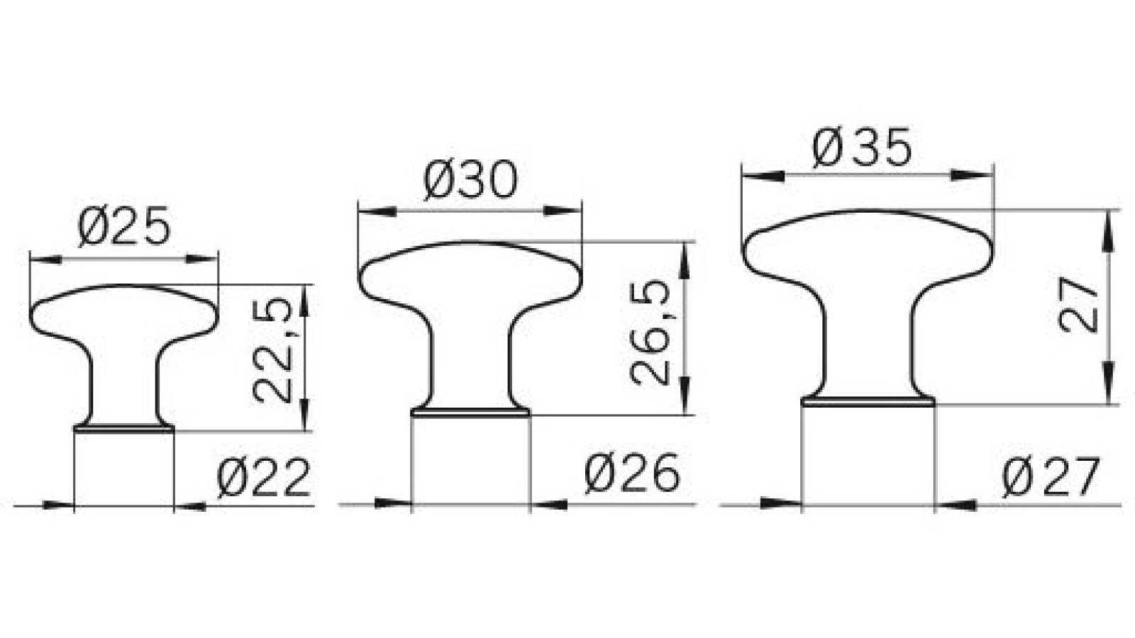 Knopf Erlangen Messing massiv - messing poliert - 30 mm lang  vor weißem Hintergrund