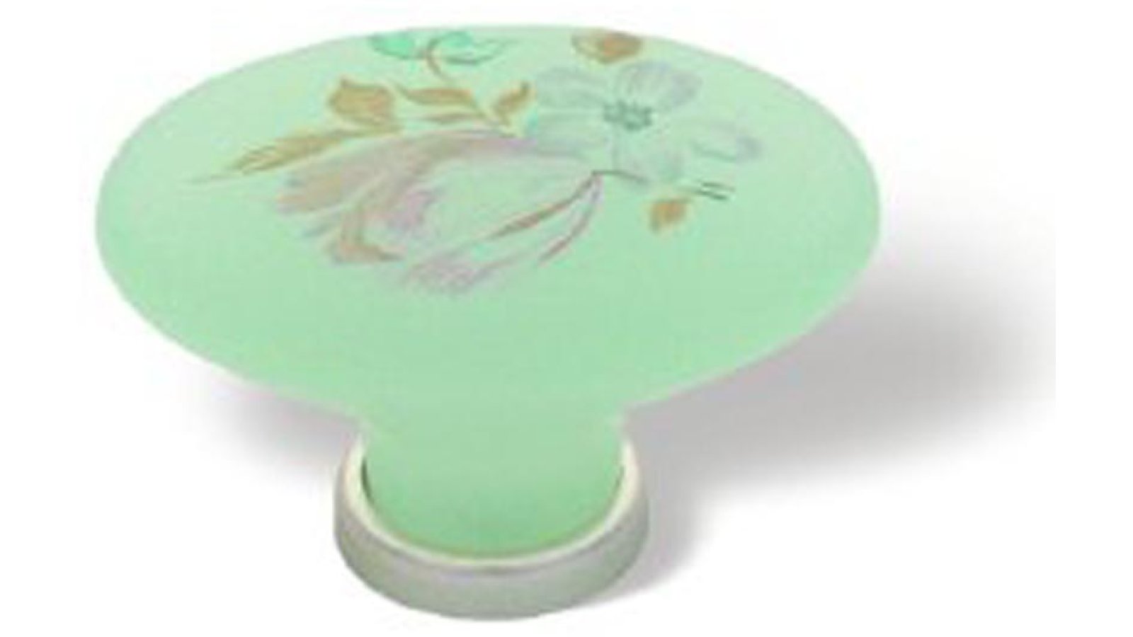 Knopf + Unterlage Weimar Kunststoff glaseffekt matt jadegrün bedruckt bunt metallisiert nickel matt - 44 mm lang  vor weißem Hintergrund