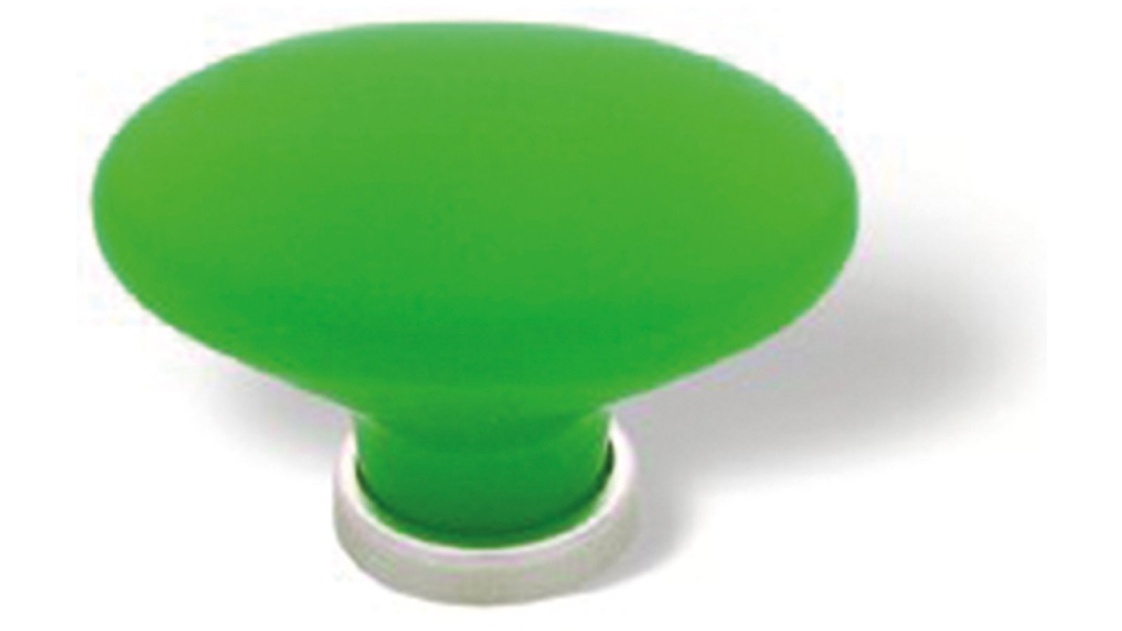 Knopf + Unterlage Weimar Kunststoff glaseffekt matt grün metallisiert nickel matt - 44 mm lang  vor weißem Hintergrund