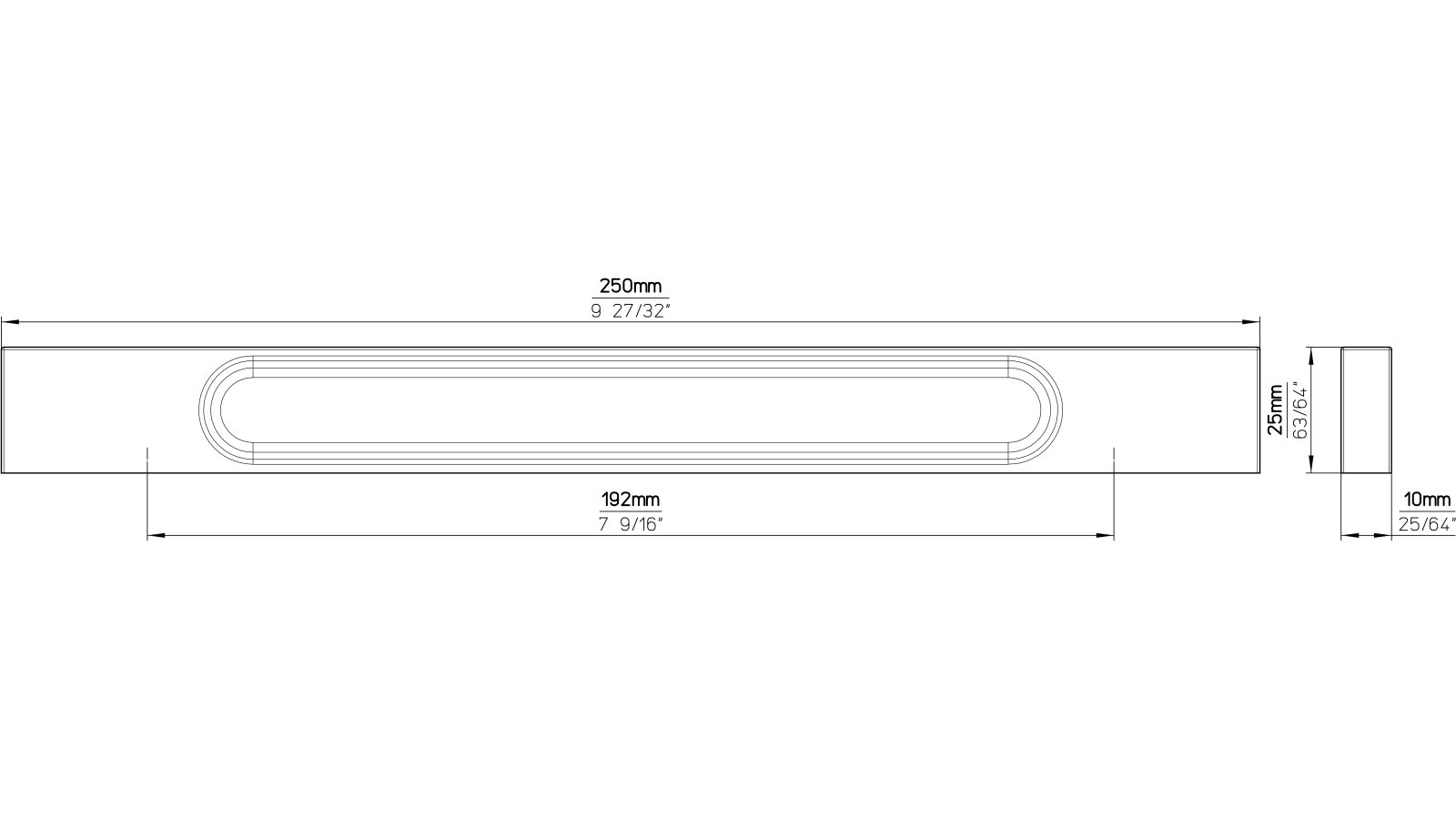 Griffleiste Denkendorf Aluminium schwarz matt pulverbeschichtet - 250 mm lang  vor weißem Hintergrund