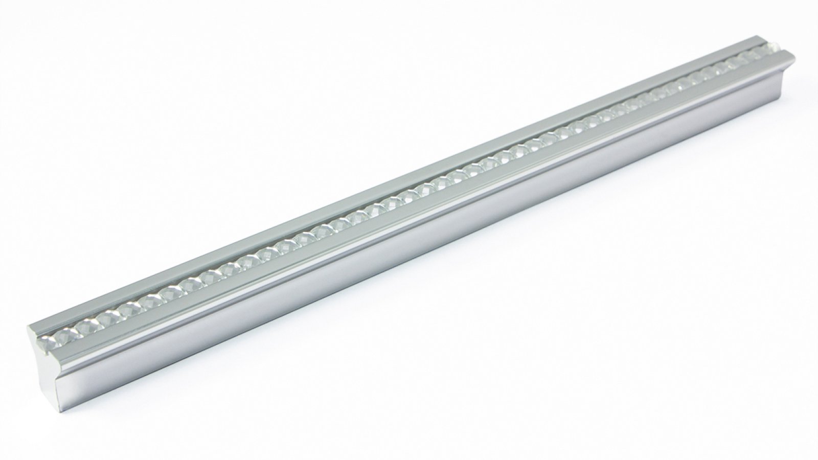 Griff Blumberg Kunststoff Metallfolieneffekt - silber glänzend, Juweleffekt - kristall - 200 mm lang  vor weißem Hintergrund