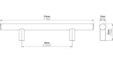 Griff Bruchsal Stahl chrom glänzend - 178 mm lang  vor weißem Hintergrund