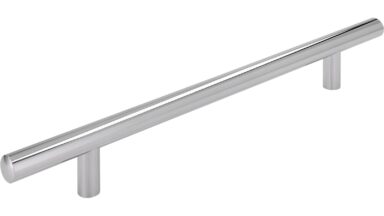 Griff Bruchsal Stahl chrom glänzend - 240 mm lang  vor weißem Hintergrund
