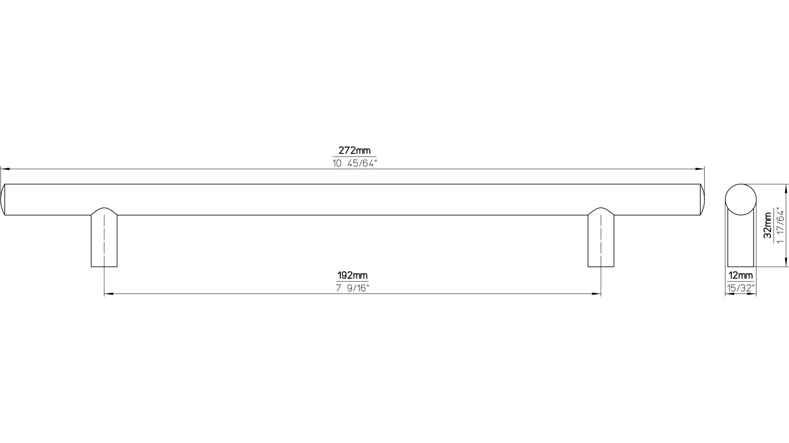 Griff Bruchsal Stahl chrom glänzend - 272 mm lang  vor weißem Hintergrund