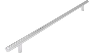 Griff Bruchsal Stahl chrom glänzend - 416 mm lang  vor weißem Hintergrund