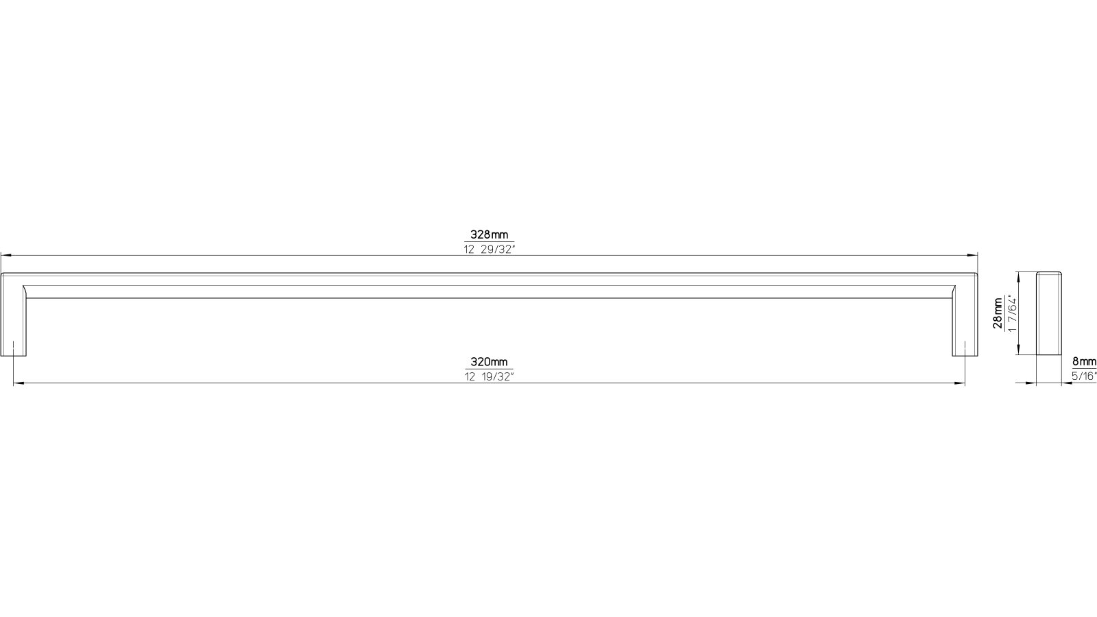 Griff Bruckmühl Druckguss alufarbig pulverbeschichtet - 328 mm lang  vor weißem Hintergrund