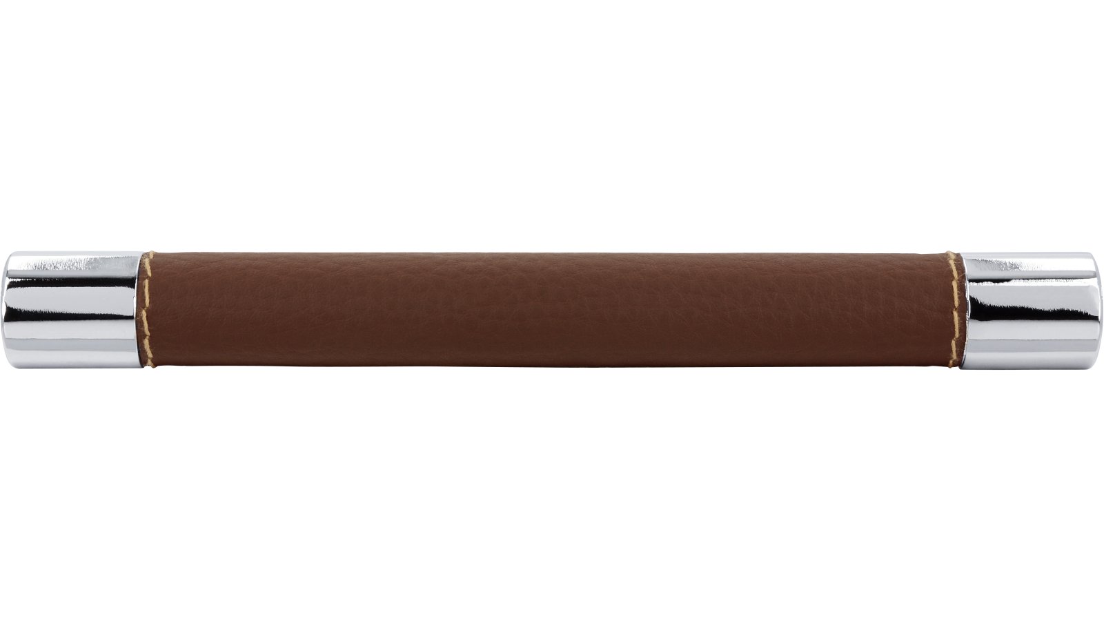 Griff Erbach Kunstleder-Druckguss/Metallfuß braun chrom glänzend - 183 mm lang  vor weißem Hintergrund