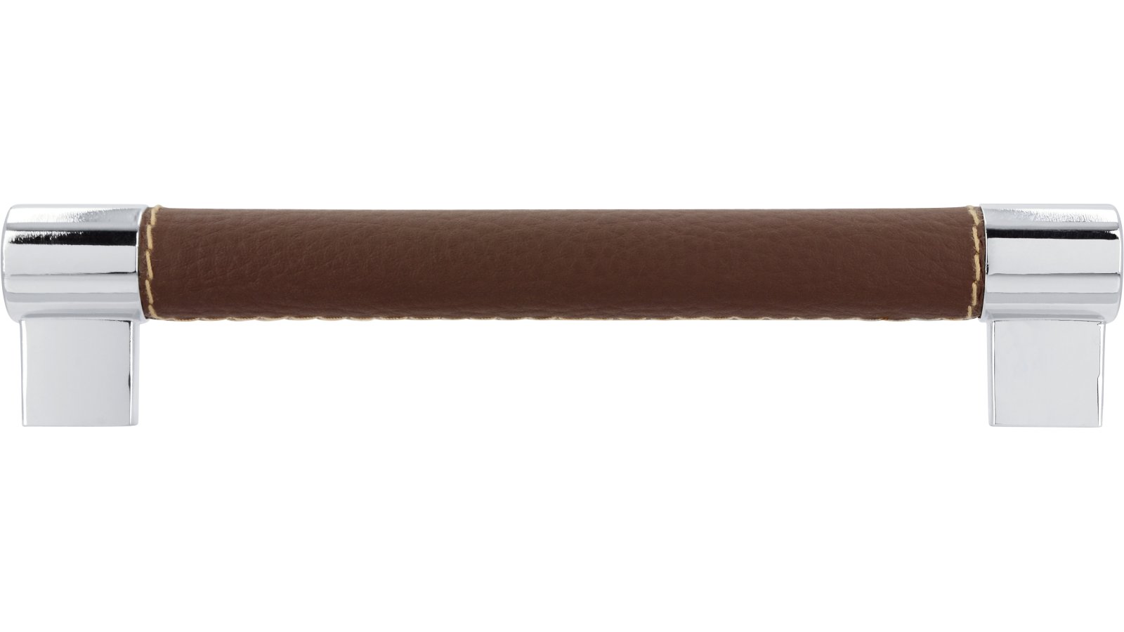 Griff Erbach Kunstleder-Druckguss/Metallfuß braun chrom glänzend - 183 mm lang  vor weißem Hintergrund