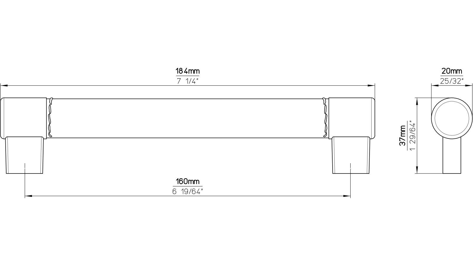 Griff Erbach Kunstleder-Druckguss/Metallfuß braun chrom glänzend - 183 mm lang  vor weißem Hintergrund