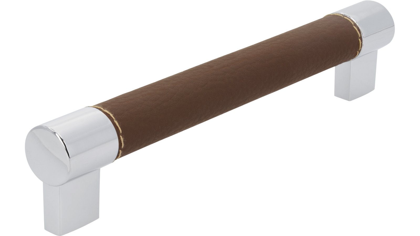 Griff Erbach Kunstleder-Druckguss/Metallfuß braun chrom glänzend - 183 mm lang  vor weißem Hintergrund