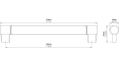 Griff Erbach Kunstleder-Druckguss/Metallfuß braun chrom glänzend - 215 mm lang  vor weißem Hintergrund