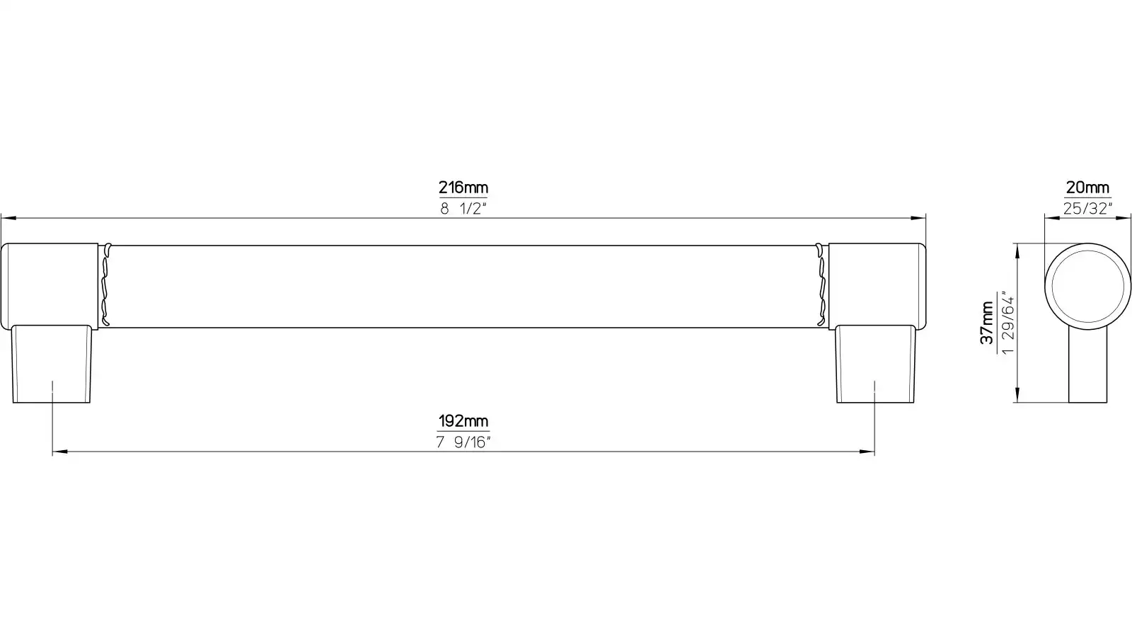 Griff Erbach Kunstleder-Druckguss/Metallfuß braun chrom glänzend - 215 mm lang  vor weißem Hintergrund