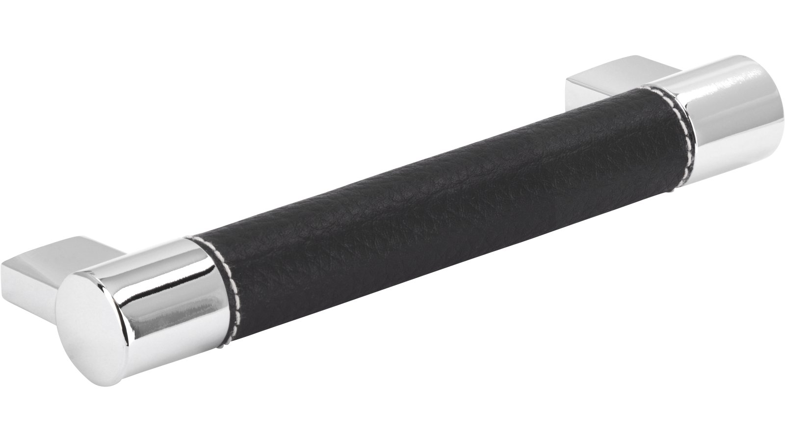 Griff Erbach Kunstleder-Druckguss/Metallfuß schwarz chrom glänzend - 151 mm lang  vor weißem Hintergrund