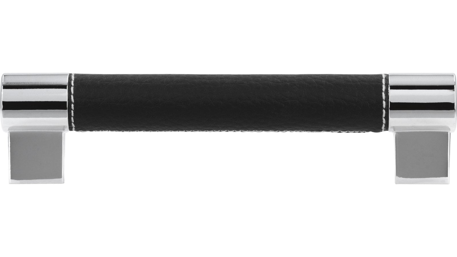 Griff Erbach Kunstleder-Druckguss/Metallfuß schwarz chrom glänzend - 151 mm lang  vor weißem Hintergrund