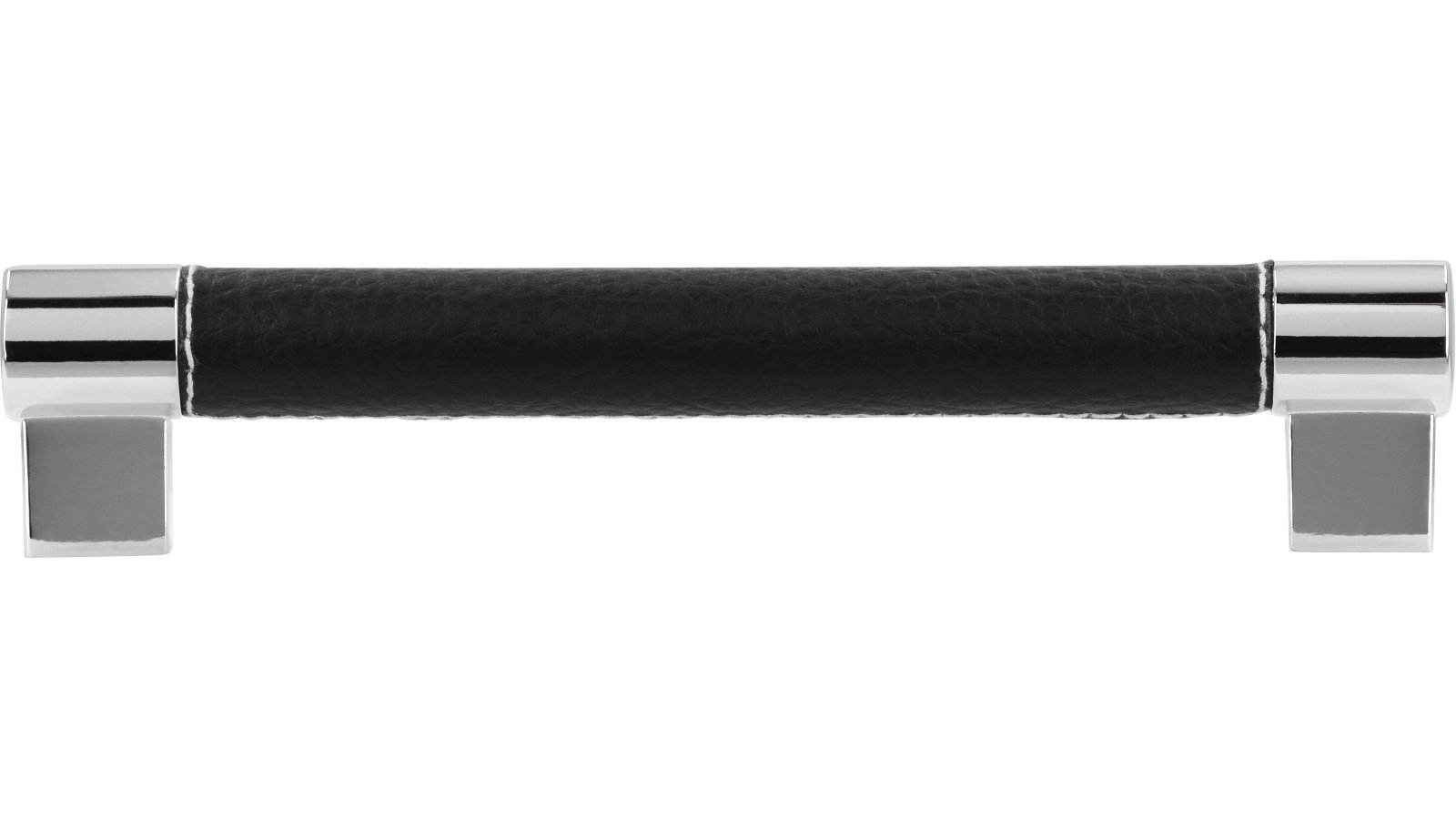 Griff Erbach Kunstleder-Druckguss/Metallfuß schwarz chrom glänzend - 183 mm lang  vor weißem Hintergrund