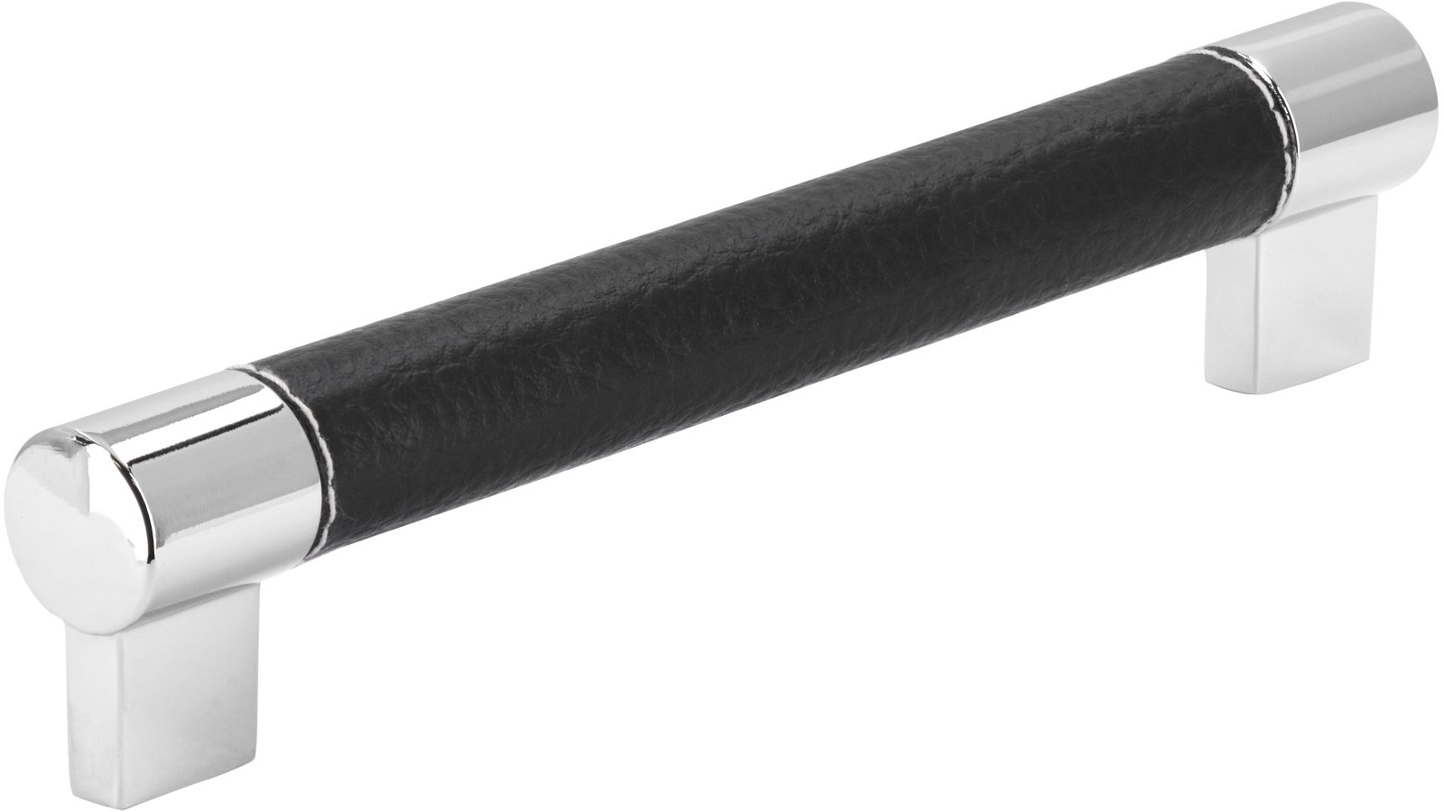 Griff Erbach Kunstleder-Druckguss/Metallfuß schwarz chrom glänzend - 183 mm lang  vor weißem Hintergrund