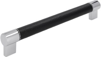 Griff Erbach Kunstleder-Druckguss/Metallfuß schwarz chrom glänzend - 215 mm lang vor weißem Hintergrund
