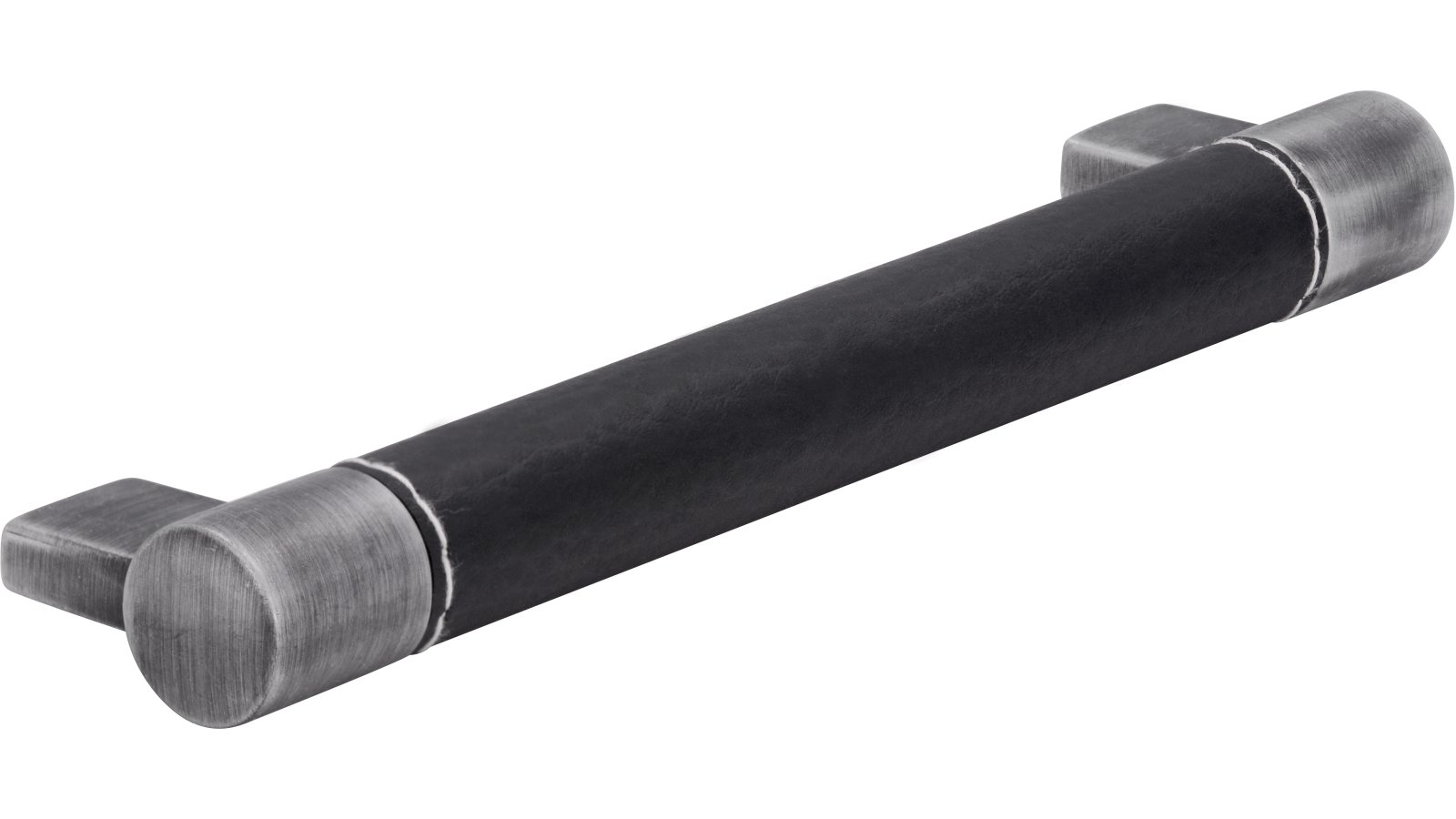 Griff Erbach Kunstleder-Druckguss/Metallfuß schwarz eisenfarbig gebürstet matt - 183 mm lang  vor weißem Hintergrund