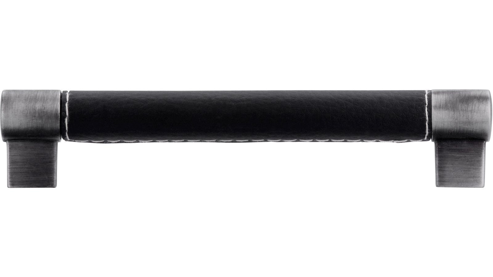 Griff Erbach Kunstleder-Druckguss/Metallfuß schwarz eisenfarbig gebürstet matt - 183 mm lang  vor weißem Hintergrund