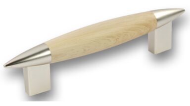 Griff Eschweiler Kunststoff holzeffekt metallisiert nickel matt - 139 mm lang vor weißem Hintergrund