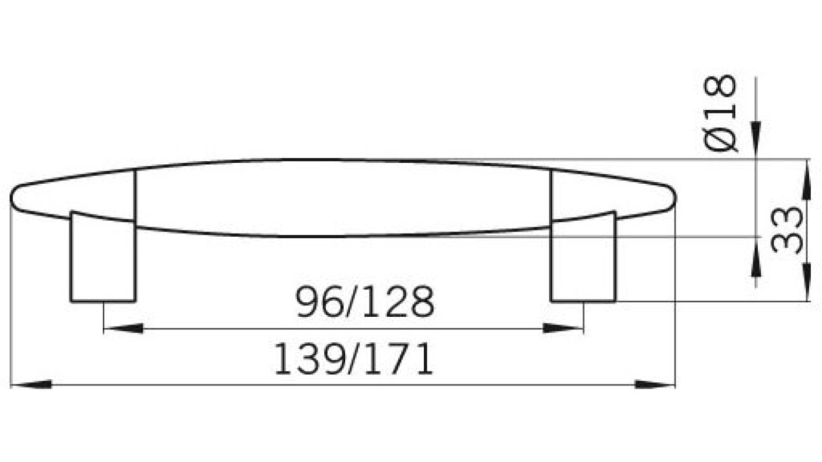Moebelgriff-Eschweiler-nickel-Kunststoff-Holz-laenge-139-681712-technische-zeichnung Griff Eschweiler Kunststoff holzeffekt metallisiert nickel matt - 139 mm lang vor weißem Hintergrund