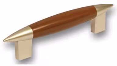 Griff Eschweiler Kunststoff bedruckt - holz, Kunststoff metallisiert - nickel - 139 mm lang vor weißem Hintergrund