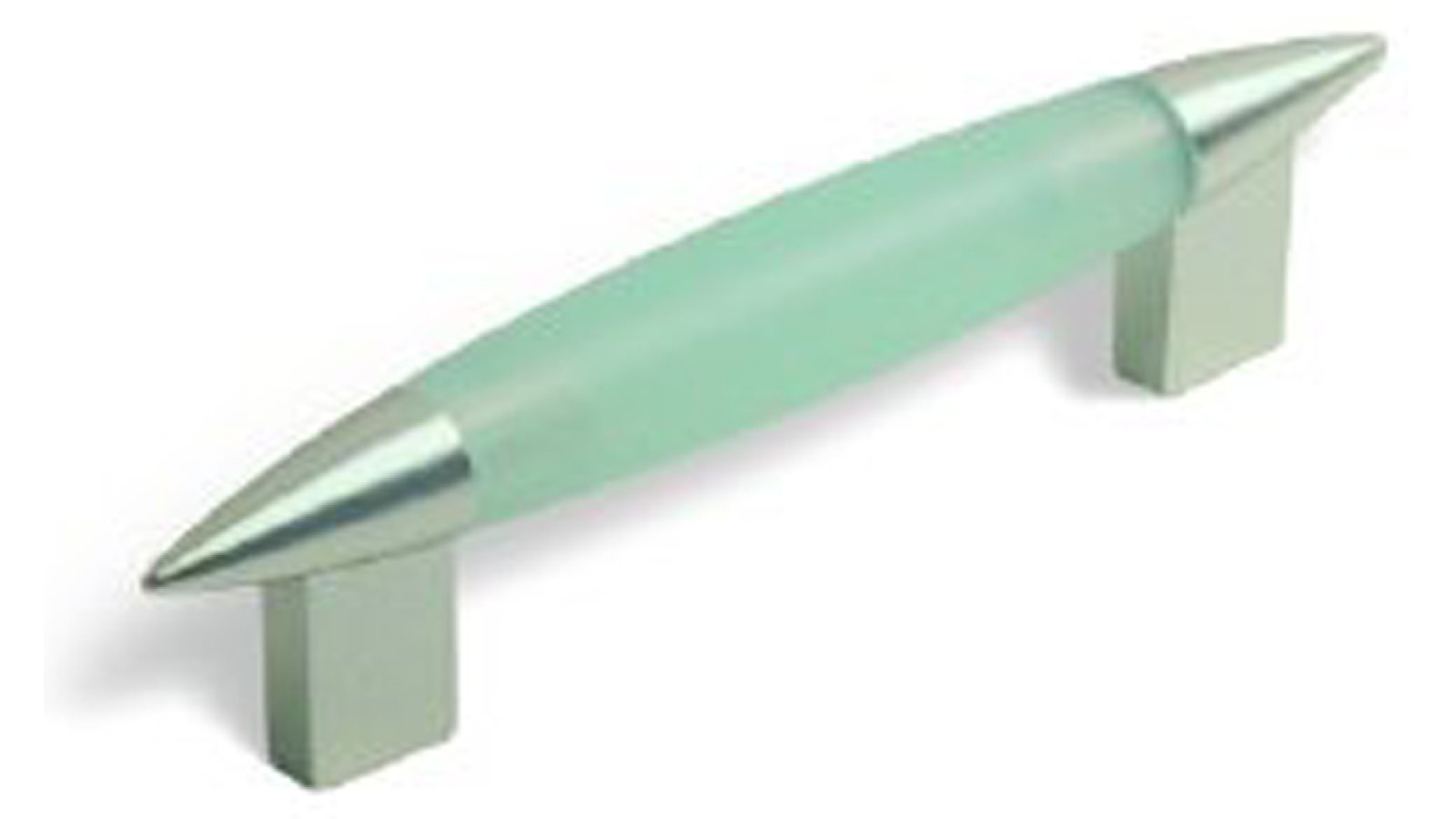 Moebelgriff-Eschweiler-nickel-gruen-transparent-Glas-Kunststoff-laenge-139-415554 Griff Eschweiler Kunststoff Glaseffekt matt - jadegrün, Kunststoff metallisiert - nickel matt - 139 mm lang vor weißem Hintergrund