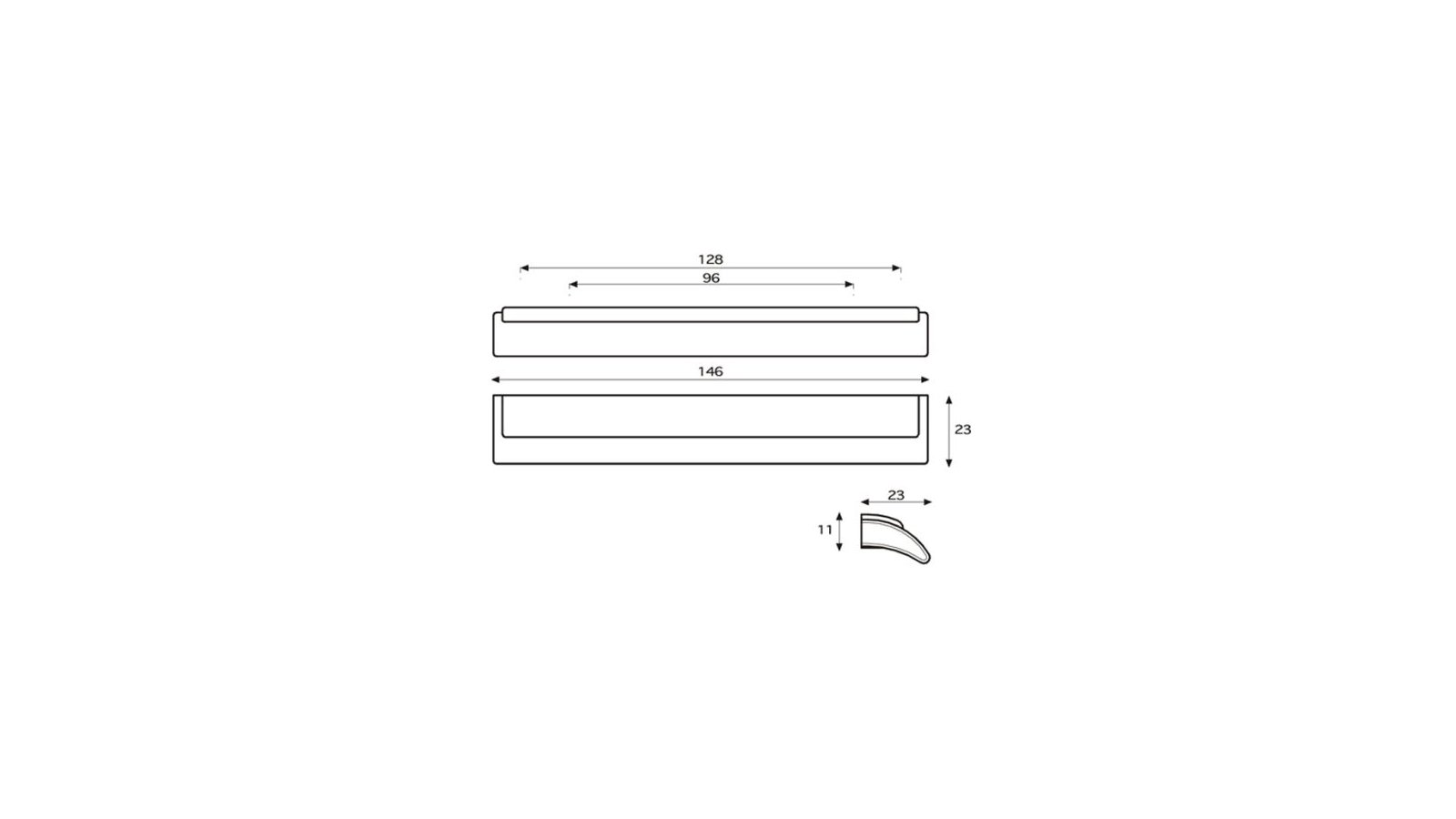 Griff Gemünden Kunststoff metallisiert - chrom, Kunststoff glasiert - weiß hochglanz - 146 mm lang  vor weißem Hintergrund