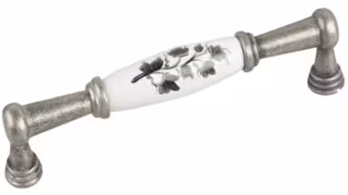 Griff Gräfenhainichen Zamak Porzellan antik silber weiß Steppe schwarz - 144 mm lang  vor weißem Hintergrund