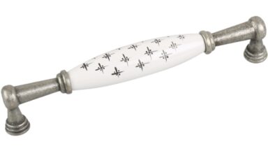 Griff Gräfenhainichen Zamak Porzellan antik silber weiß Sterne schwarz - 176 mm lang vor weißem Hintergrund