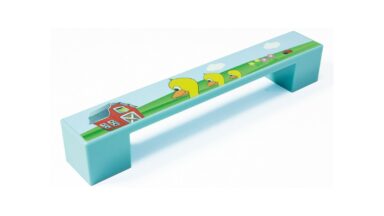 Griff Kirkel Kunststoff - babyblau, Kunststoff bedruckt - ente - 164 mm lang vor weißem Hintergrund