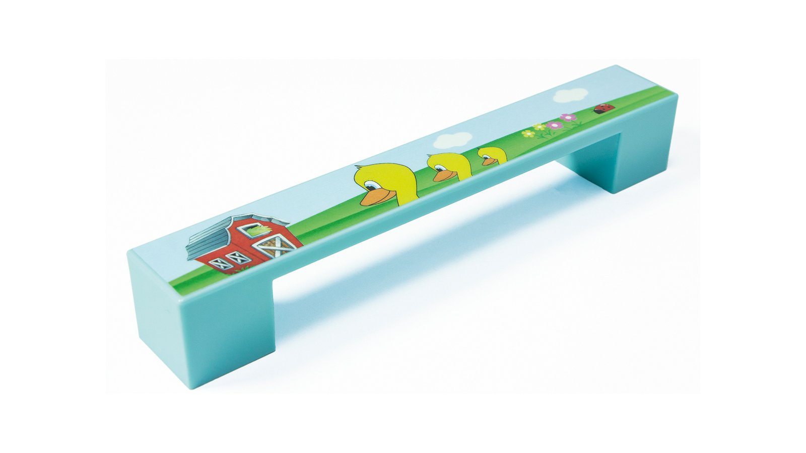 Griff Kirkel Kunststoff - babyblau, Kunststoff bedruckt - ente - 164 mm lang  vor weißem Hintergrund