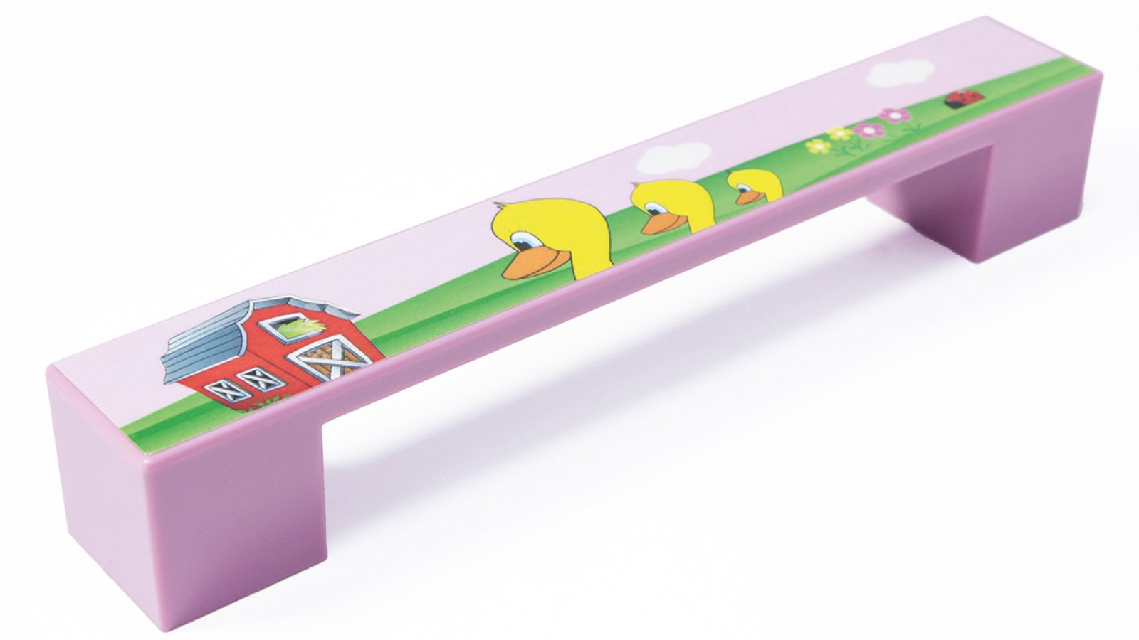 Griff Kirkel Kunststoff - pink, Kunststoff bedruckt - ente - 164 mm lang  vor weißem Hintergrund