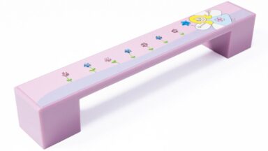 Griff Kirkel Kunststoff - pink, Kunststoff bedruckt - fee mit steinchen - 164 mm lang vor weißem Hintergrund