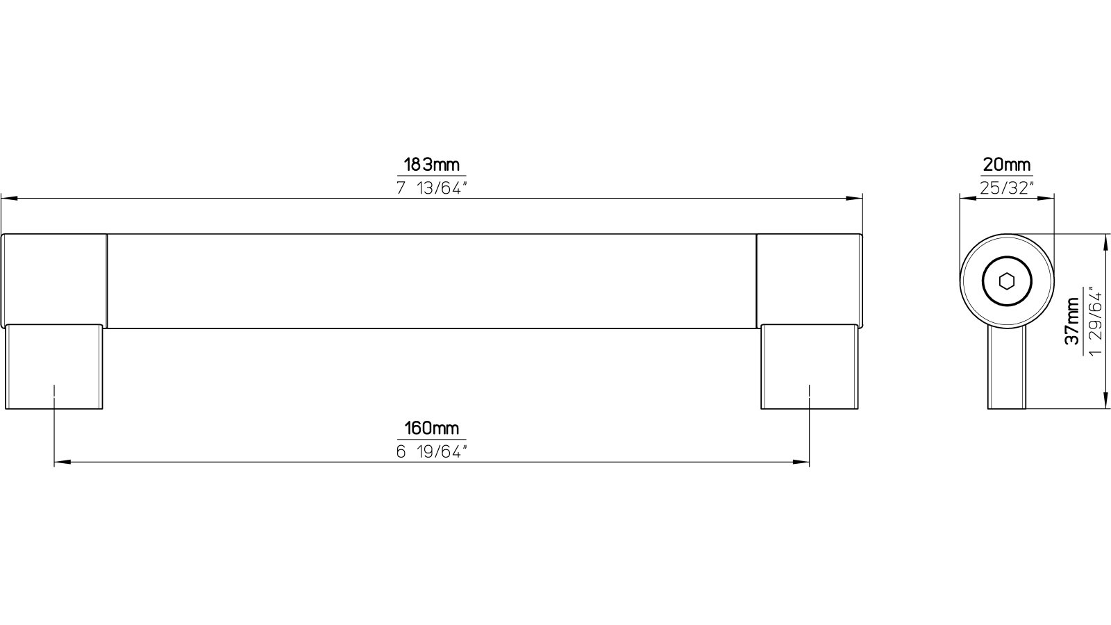 Griff Meckenbeuren Kunstleder-Druckguss/Metallfuß braun vernickelt feingeschliffen - 182 mm lang  vor weißem Hintergrund