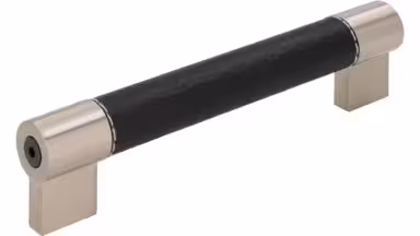 Griff Meckenbeuren Kunstleder-Druckguss/Metallfuß schwarz vernickelt feingeschliffen - 150 mm lang  vor weißem Hintergrund