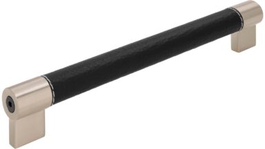 Griff Meckenbeuren Kunstleder-Druckguss/Metallfuß schwarz vernickelt feingeschliffen - 214 mm lang vor weißem Hintergrund