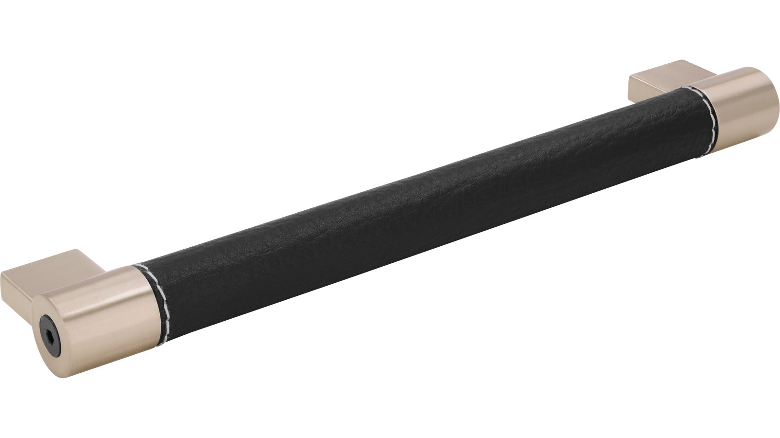 Griff Meckenbeuren Kunstleder-Druckguss/Metallfuß schwarz vernickelt feingeschliffen - 214 mm lang  vor weißem Hintergrund