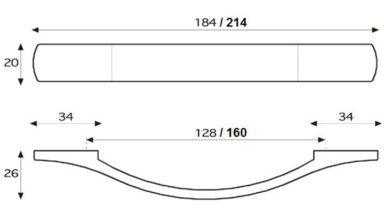 Griff Murnau Kunststoff galvanisiert - chrom glänzend - 184 mm lang  vor weißem Hintergrund
