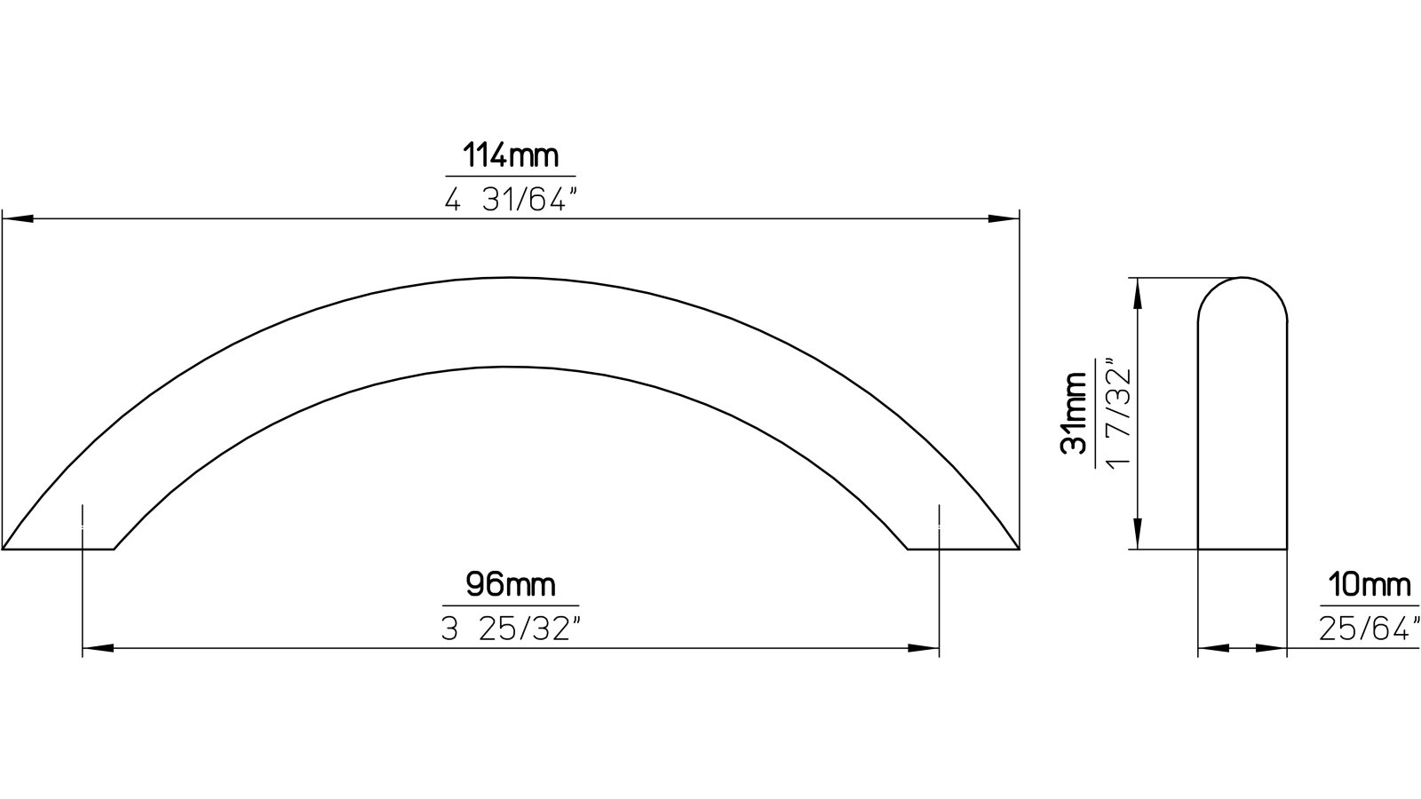 Griff St-Ingbert Stahl chrom matt - 114 mm lang  vor weißem Hintergrund