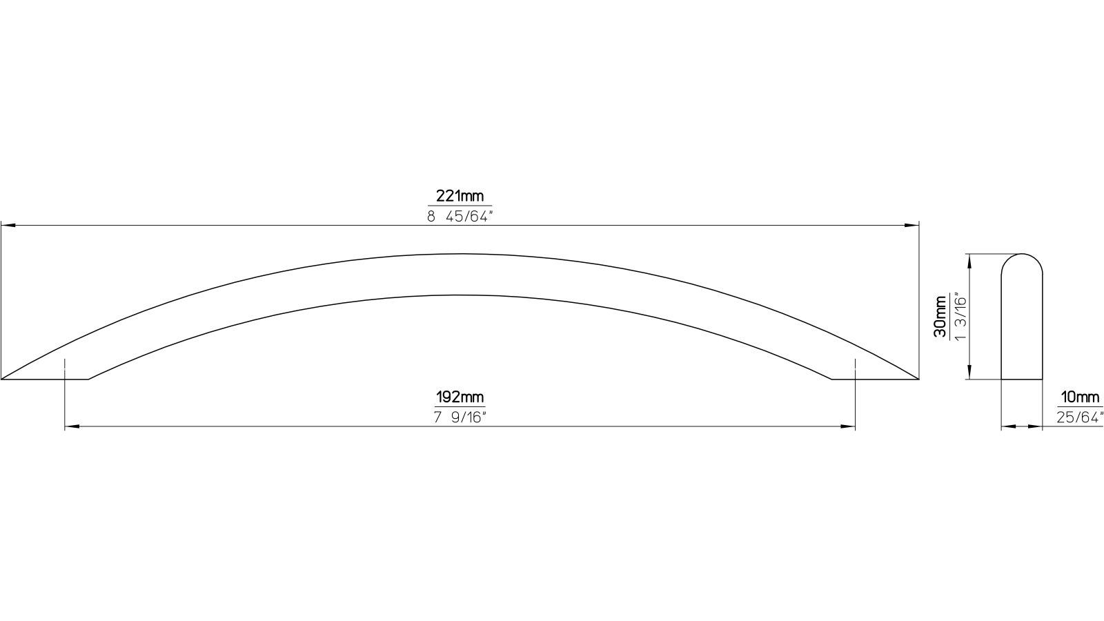 Griff St-Ingbert Stahl chrom glänzend - 221 mm lang  vor weißem Hintergrund
