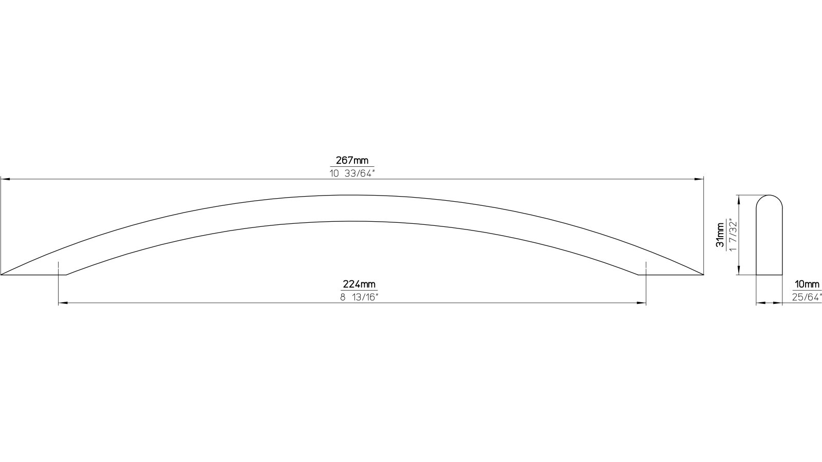 Griff St-Ingbert Stahl chrom glänzend - 268 mm lang  vor weißem Hintergrund