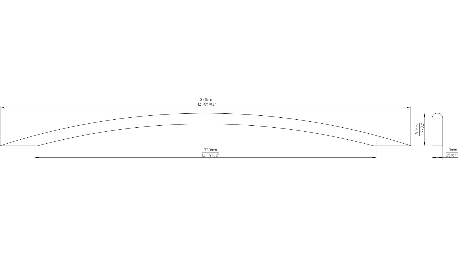 Griff St-Ingbert Stahl chrom matt - 379 mm lang  vor weißem Hintergrund