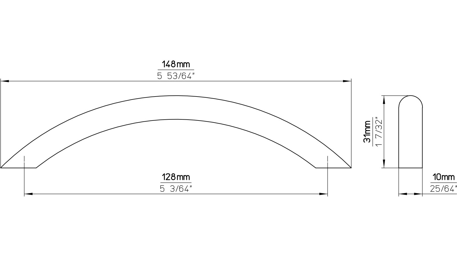 Griff St-Ingbert Stahl glänzend vermessingt - 148 mm lang  vor weißem Hintergrund