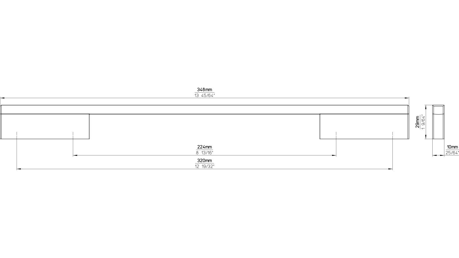 Griff Wendlingen Aluminium silber natur matt - 348 mm lang  vor weißem Hintergrund