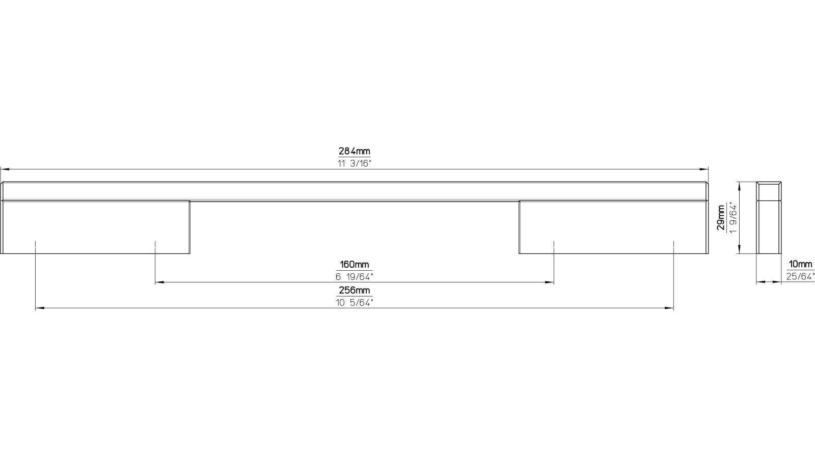 Griff Wendlingen Aluminium chrom glänzend - 284 mm lang  vor weißem Hintergrund