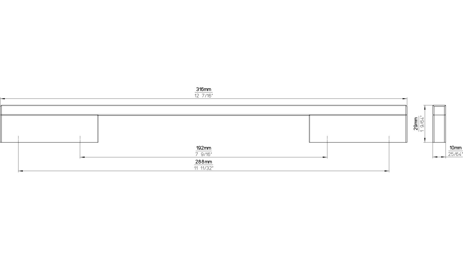 Griff Wendlingen Aluminium chrom glänzend - 316 mm lang  vor weißem Hintergrund
