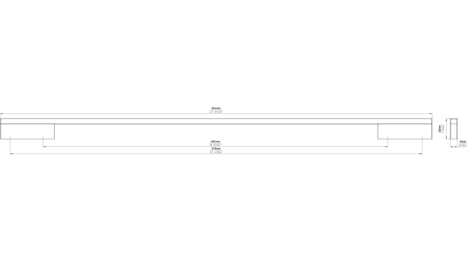 Moebelgriff-Wendlingen-chrom-alufarbig-Aluminium-laenge-604-720486-technische-zeichnung Griff Wendlingen Aluminium chrom glänzend - 604 mm lang vor weißem Hintergrund