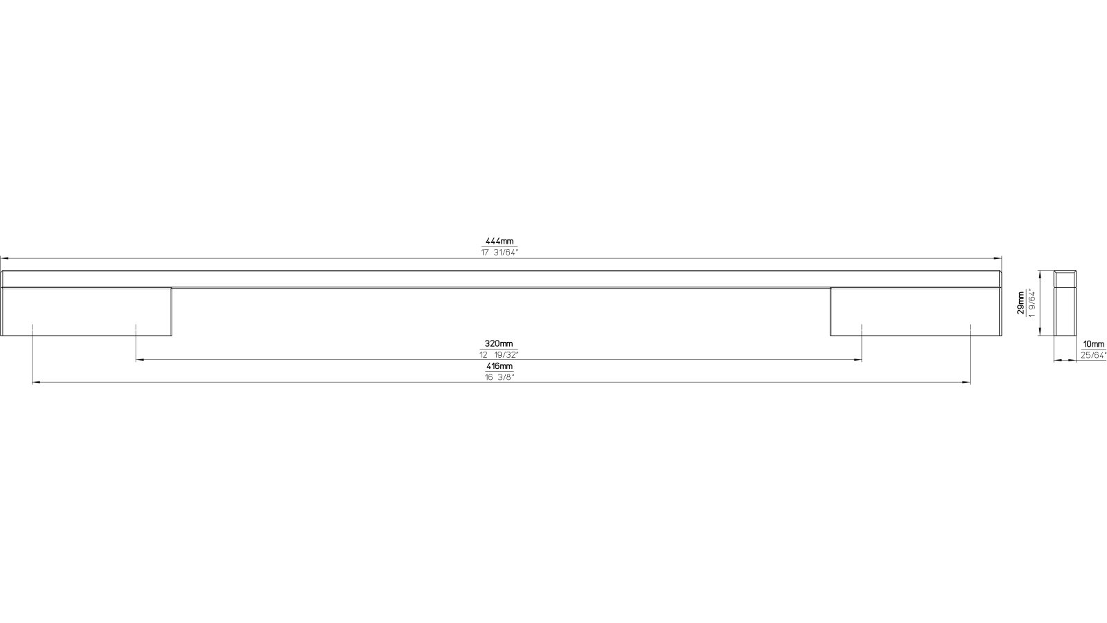 Griff Wendlingen Aluminium vernickelt feingeschliffen - 444 mm lang  vor weißem Hintergrund